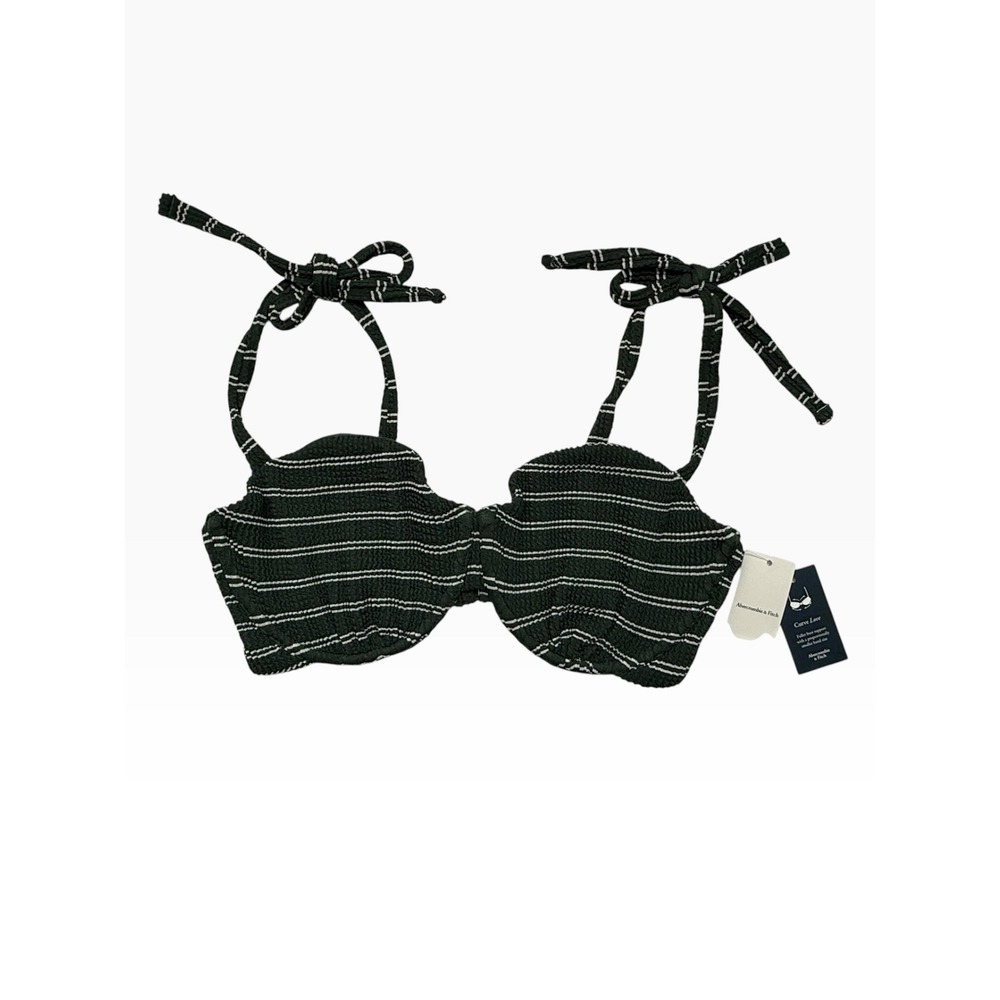 Abercrombie & Fitch Curve Love Green Striped Crinkle Underwire Bikini Top XS NEW
